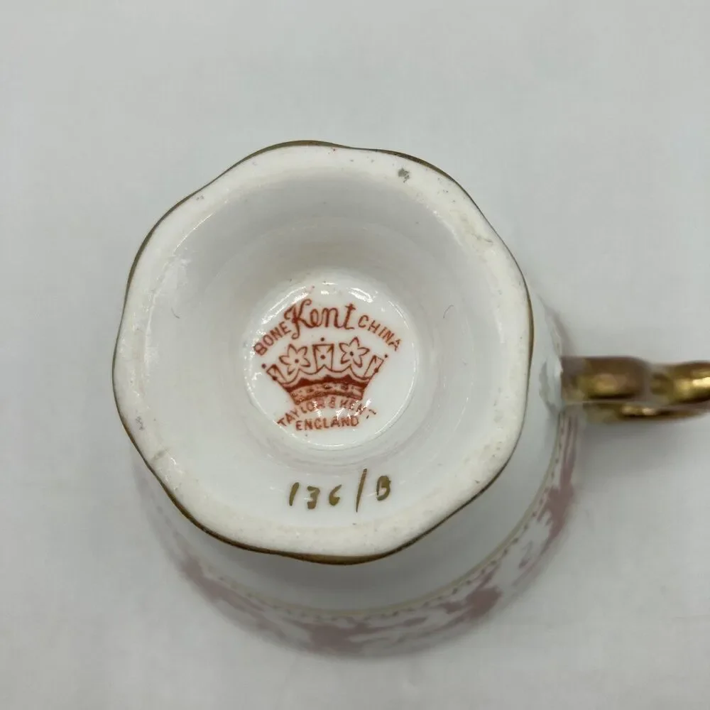 Vintage Taylor & Kent Bone China Tea Cup & Saucer Greek Figures Red Gold England